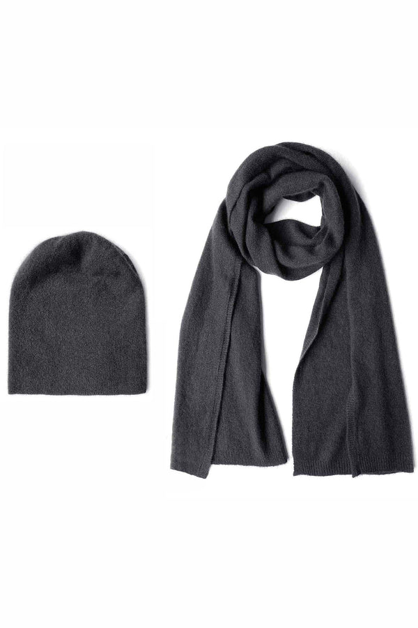 Cashmere hat and scarf set in black | Semon Cashmere