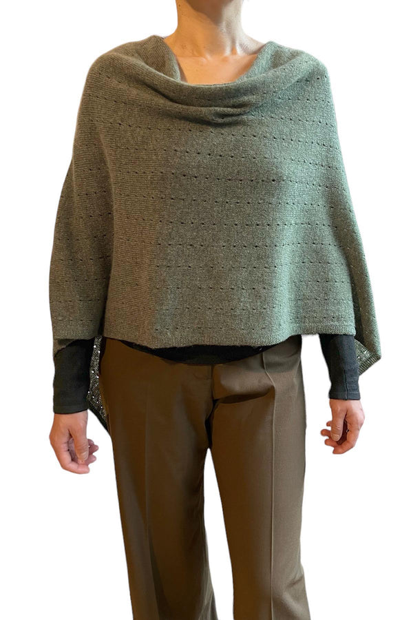 Olive green cashmere poncho Multiway SEMON Cashmere