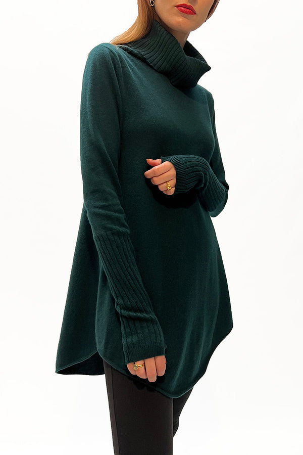  Women's cashmere polo neck jumpers roll neck in Dark green | SEMON Cashmere