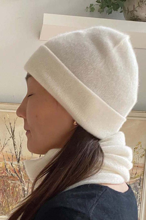 White cashmere beanie hat | SEMON Cashmere