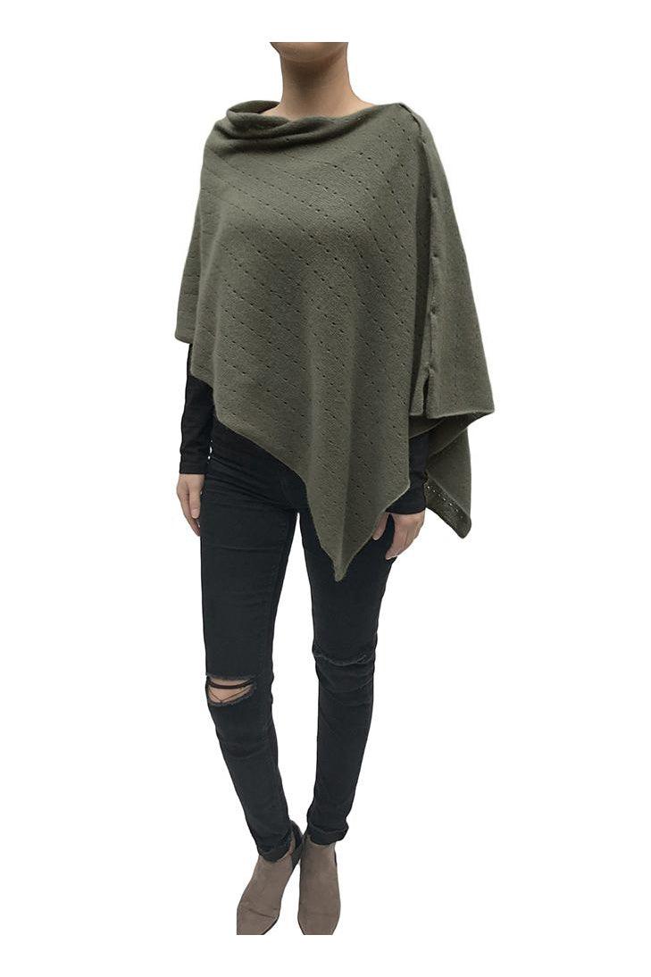 Khaki green cashmere poncho Multiway