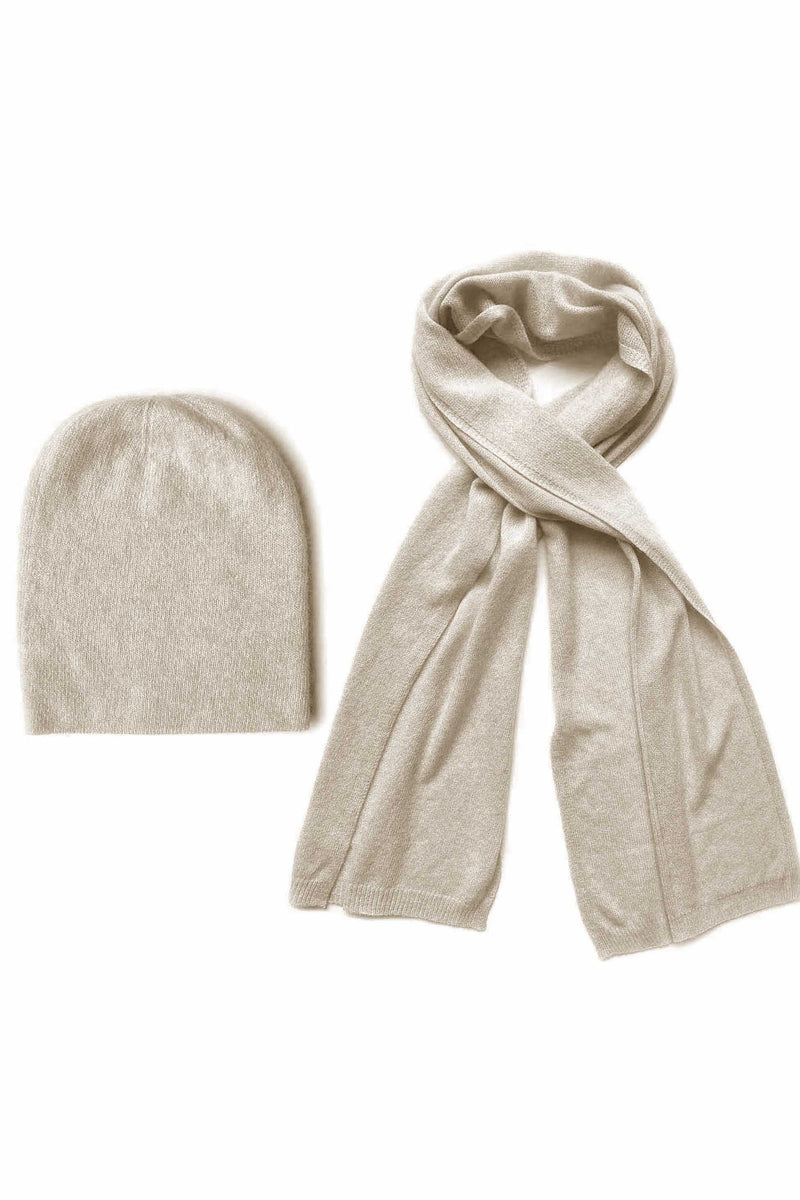 Cashmere hat and scarf set in beige | Semon Cashmere