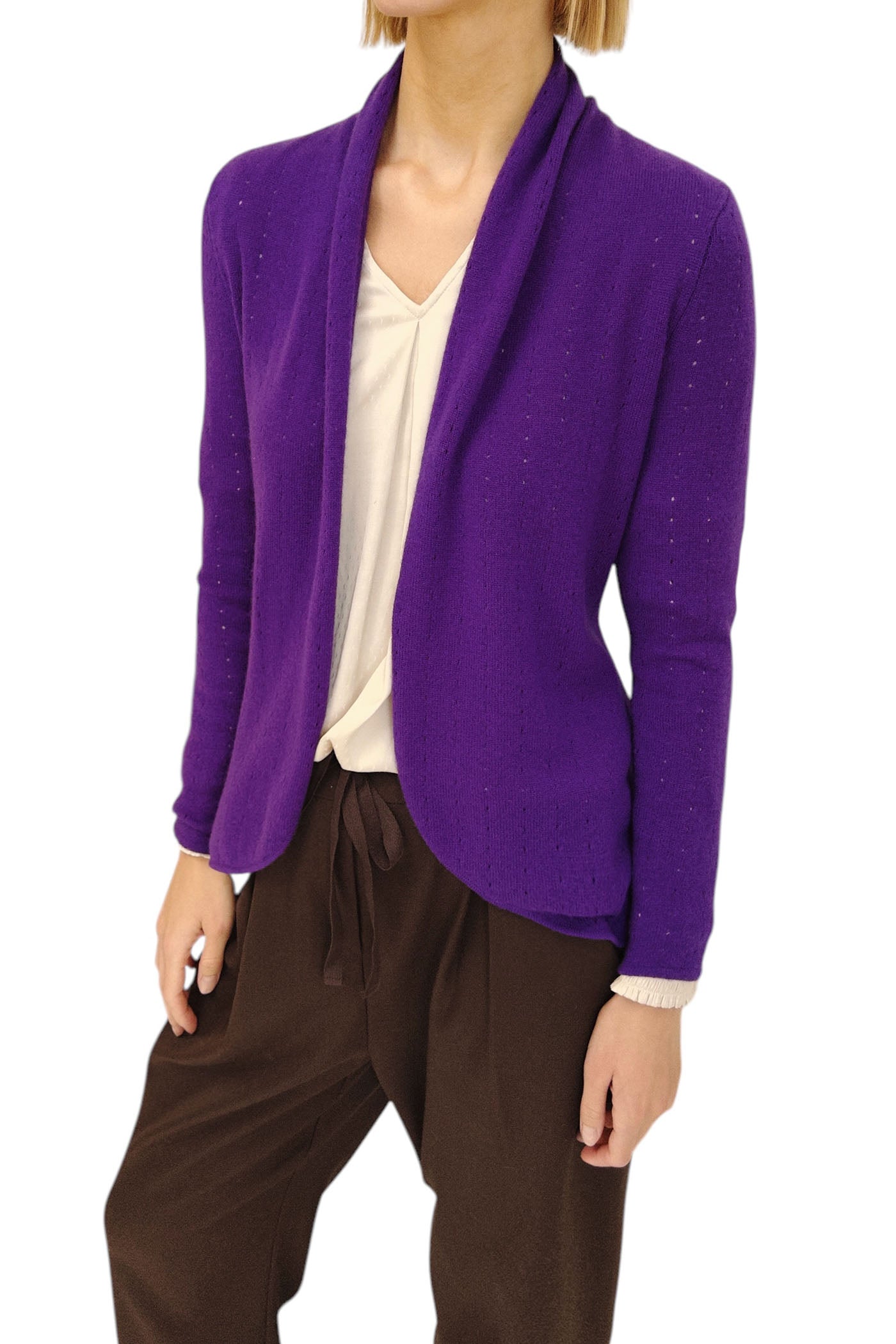 Violet purple Cashmere Cardigan Pointelle