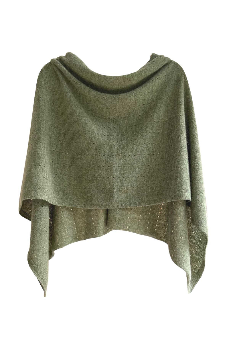 Light olive green Lightweight Cashmere Poncho with Buttons SEMON Cashmere