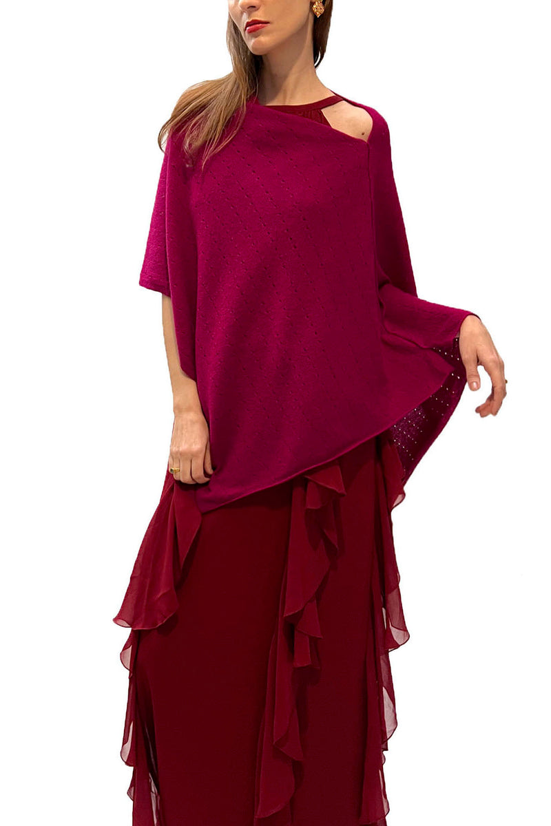 Magenta pink cashmere poncho Multiway
