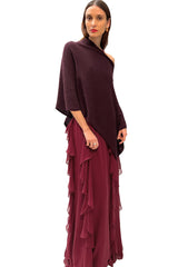 Burgundy cashmere poncho Multiway - SEMON Cashmere