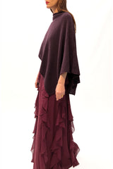 Burgundy cashmere poncho Multiway - SEMON Cashmere