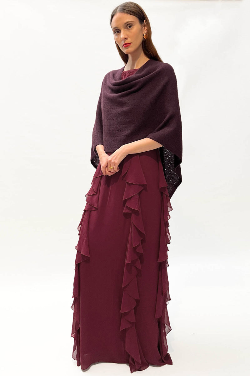 Burgundy plum cashmere poncho Multiway SEMON Cashmere