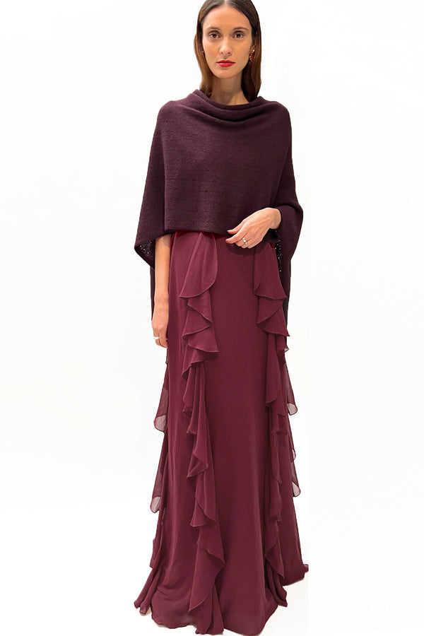 Burgundy cashmere poncho Multiway - SEMON Cashmere