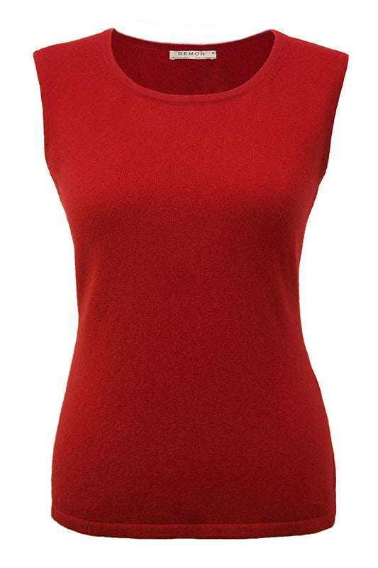 Cashmere vest - camisole - round neck tank top red - SEMON Cashmere