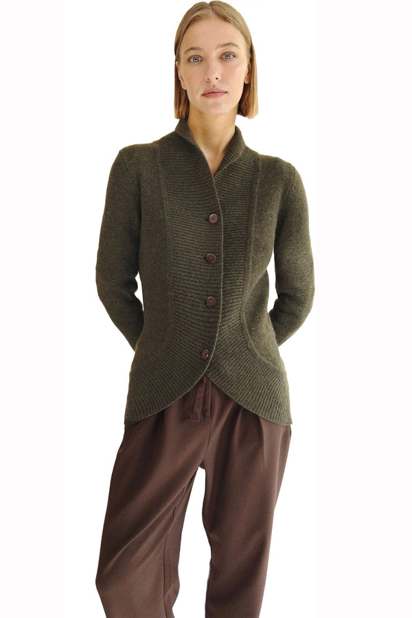 Chunky cashmere cardigan dark olive green | SEMON Cashmere