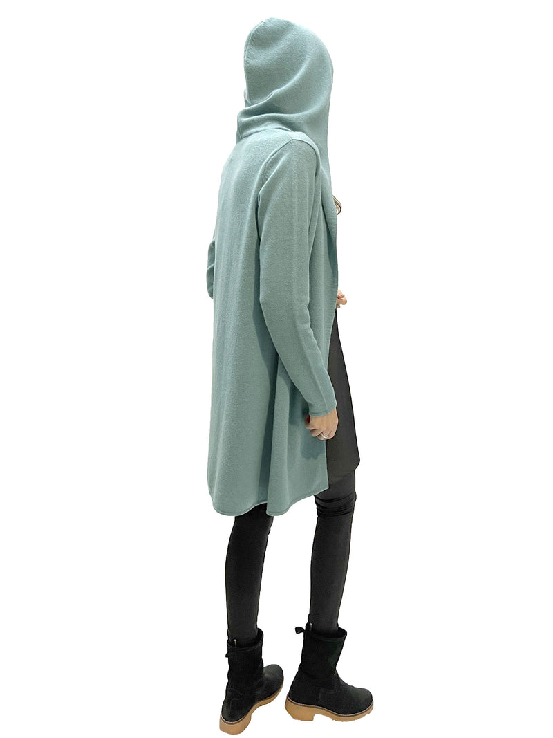 Long hooded cardigan, cashmere hoodie in silver grey - SEMON Cashmere