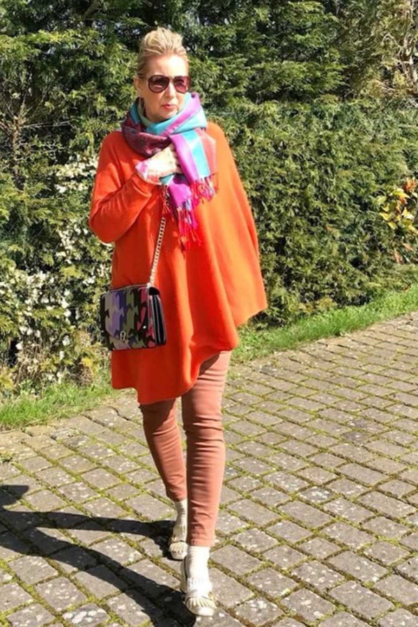 One sleeve cashmere poncho in Orange - SEMON Cashmere