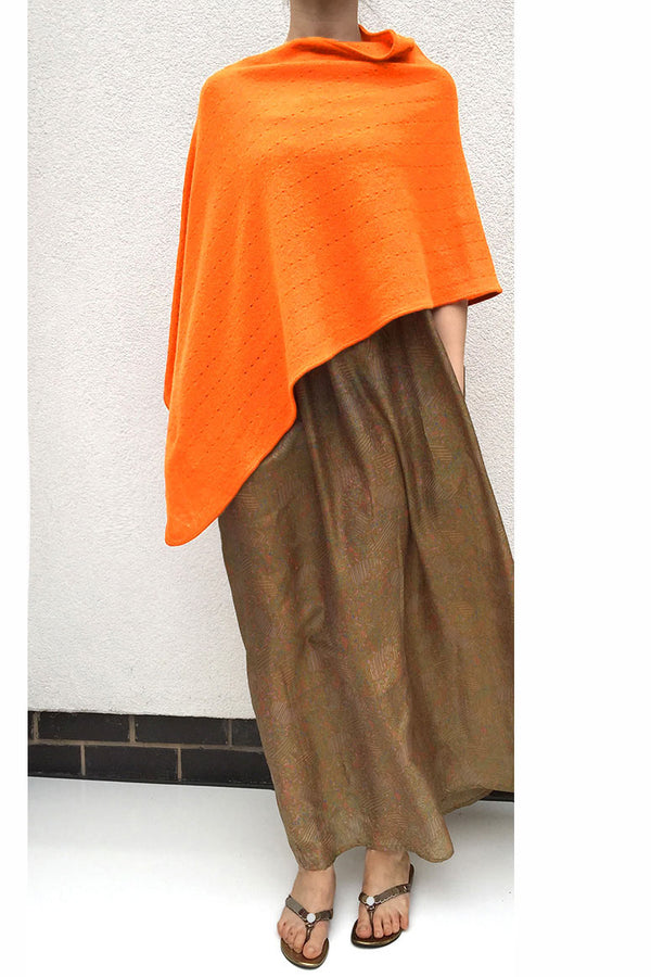 Orange cashmere poncho Multiway - SEMON Cashmere