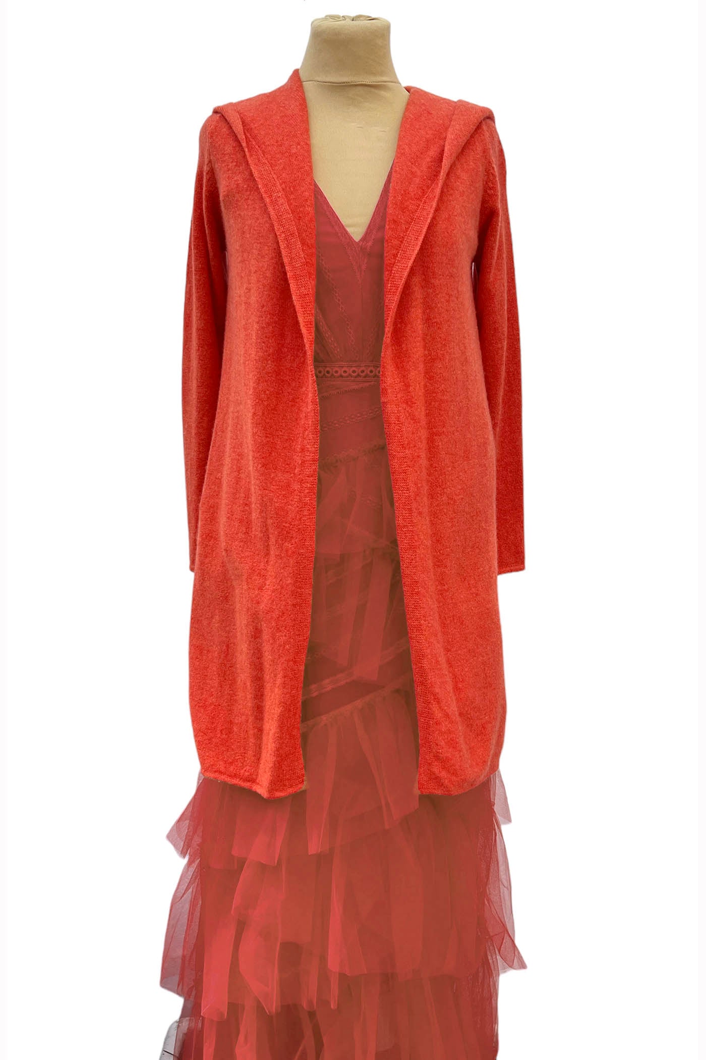 Long Cashmere Cardigan Hooded Burnt orange