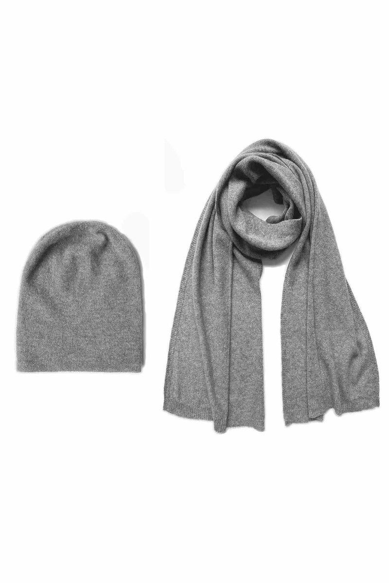 Cashmere hat and scarf set in mid grey | Semon Cashmere