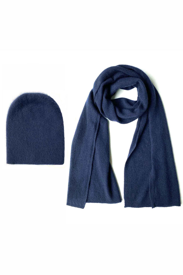 Cashmere hat and scarf set in navy | Semon Cashmere
