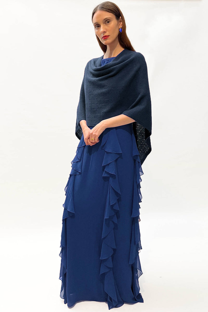 Navy cashmere poncho Multiway