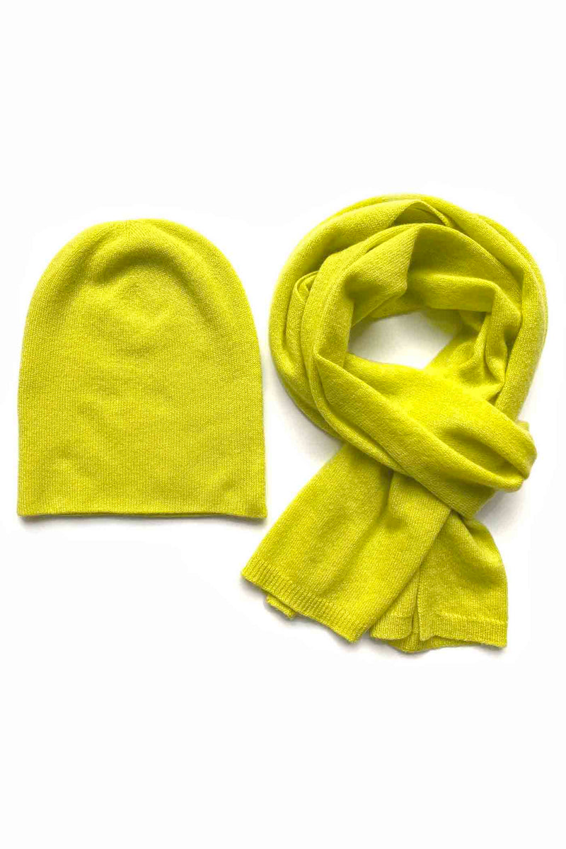 Ladies hat and scarf set in neon yellow green