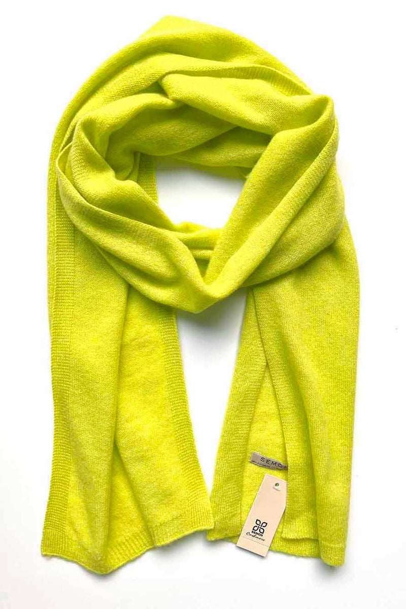 Cashmere hat and scarf set in neon yellow green