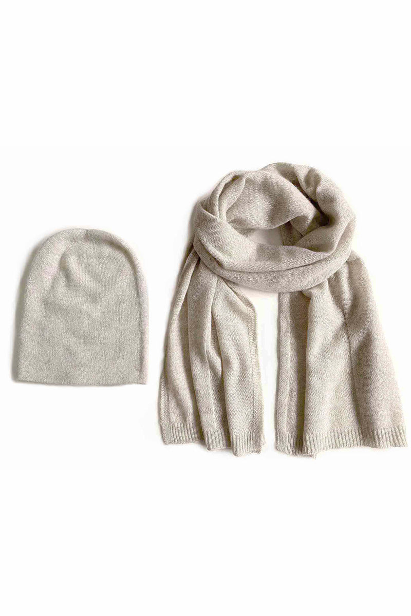 Cashmere hat and scarf set in oat | Semon Cashmere