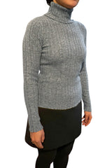Ribbed cashmere roll neck jumper in mid grey | Semon cashmere