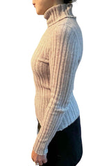 Ribbed cashmere roll neck in oat