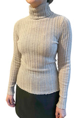 Ribbed cashmere roll neck jumper in oat | Semon cashmere