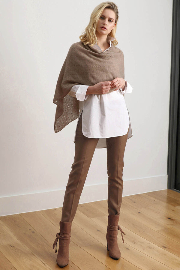 Dark beige Lacy Multiway cashmere poncho - SEMON Cashmere