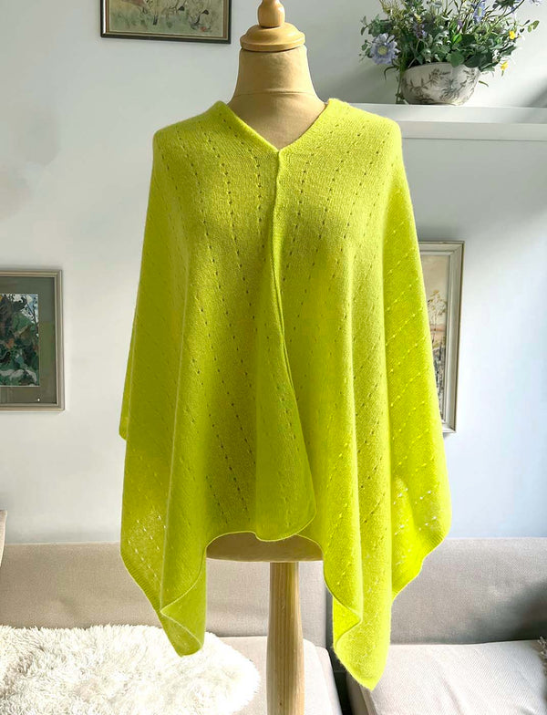 Neon green cashmere poncho