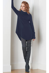 Cashmere Tunic Dress with Roll neck in Navy - SEMON Cashmere