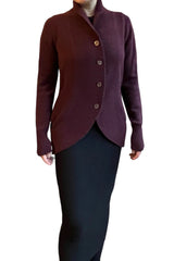 Plum burgundy chunky fitted cashmere cardigan with buttons - SEMON Cashmere
