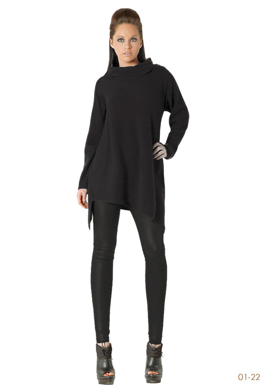 Triangle bottom Cashmere Tunic dress in Black - SEMON Cashmere