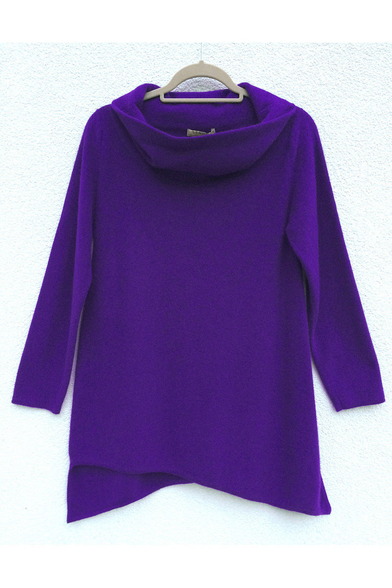 Triangle bottom Cashmere Tunic dress in Violet purple