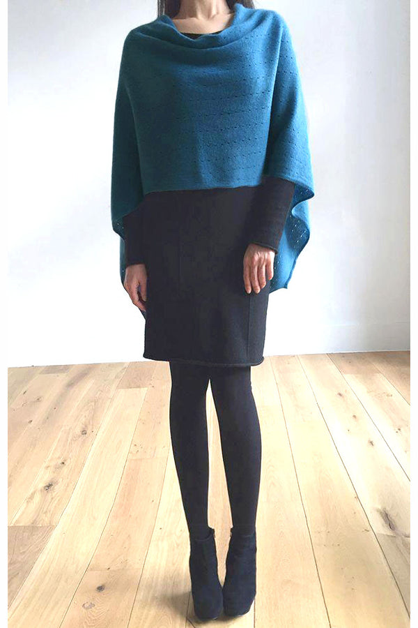 Teal blue Lacy Multiway cashmere poncho - SEMON Cashmere