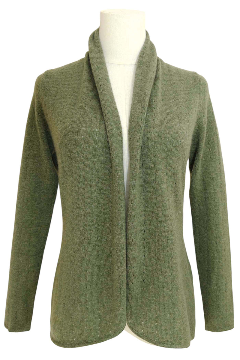 Light olive green Cashmere Cardigan - Pointelle | SEMON Cashmere