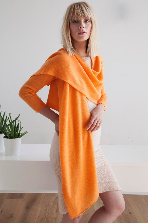 Lightweight cashmere drape wrap cardigan in Orange