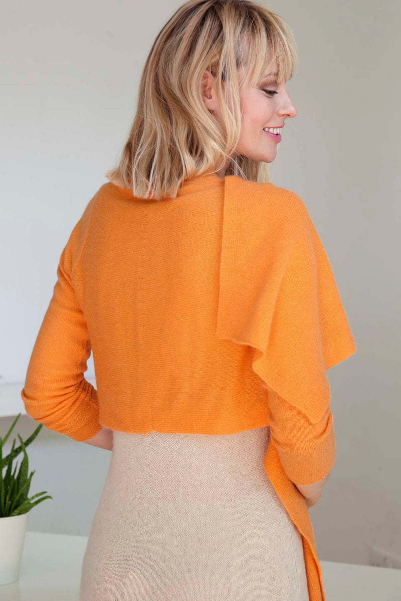 Long front lightweight cashmere wrap cardigan in Bright orange - SEMON Cashmere