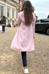 Long Cashmere Hooded Cardigan - Pale pink