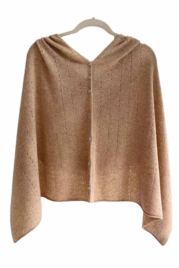 Camel Lightweight Cashmere Poncho with Buttons SEMON Cashmere