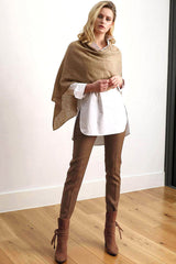 Camel Lightweight Cashmere Poncho with Buttons