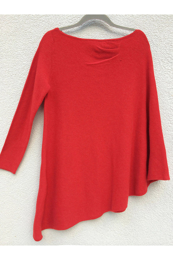 One sleeve cashmere poncho in Bright coral red - SEMON Cashmere