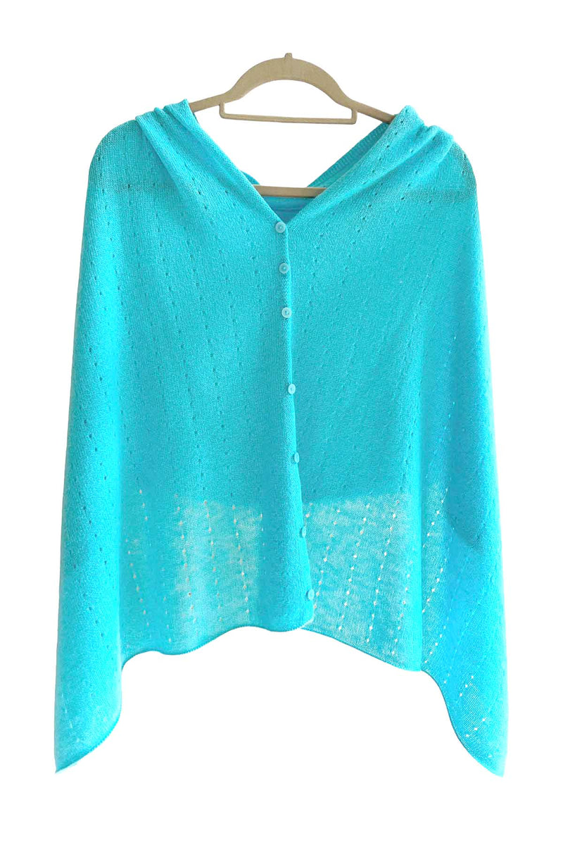 Turquoise cashmere poncho Multiway - SEMON Cashmere