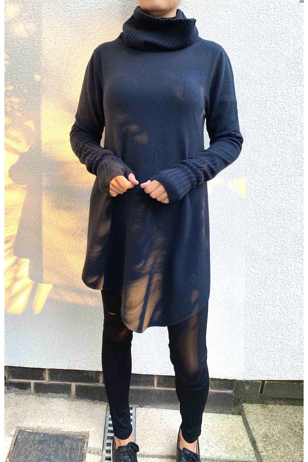 Cashmere Tunic Dress with Roll neck in Navy