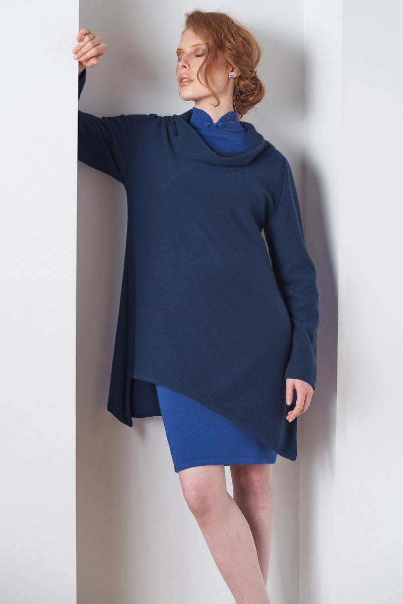 Navy cashmere tunic sweater A-line