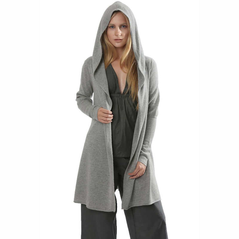 Long Cashmere Hooded Cardigan - Black