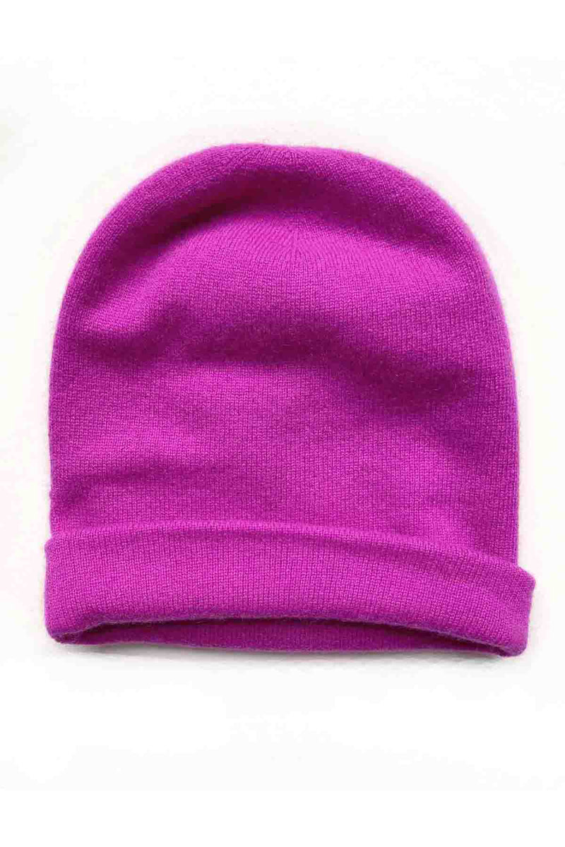 Hot fuchsia pink women's cashmere beanie hat