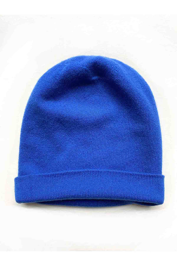 Royal blue 100% pure cashmere beanie hat folded