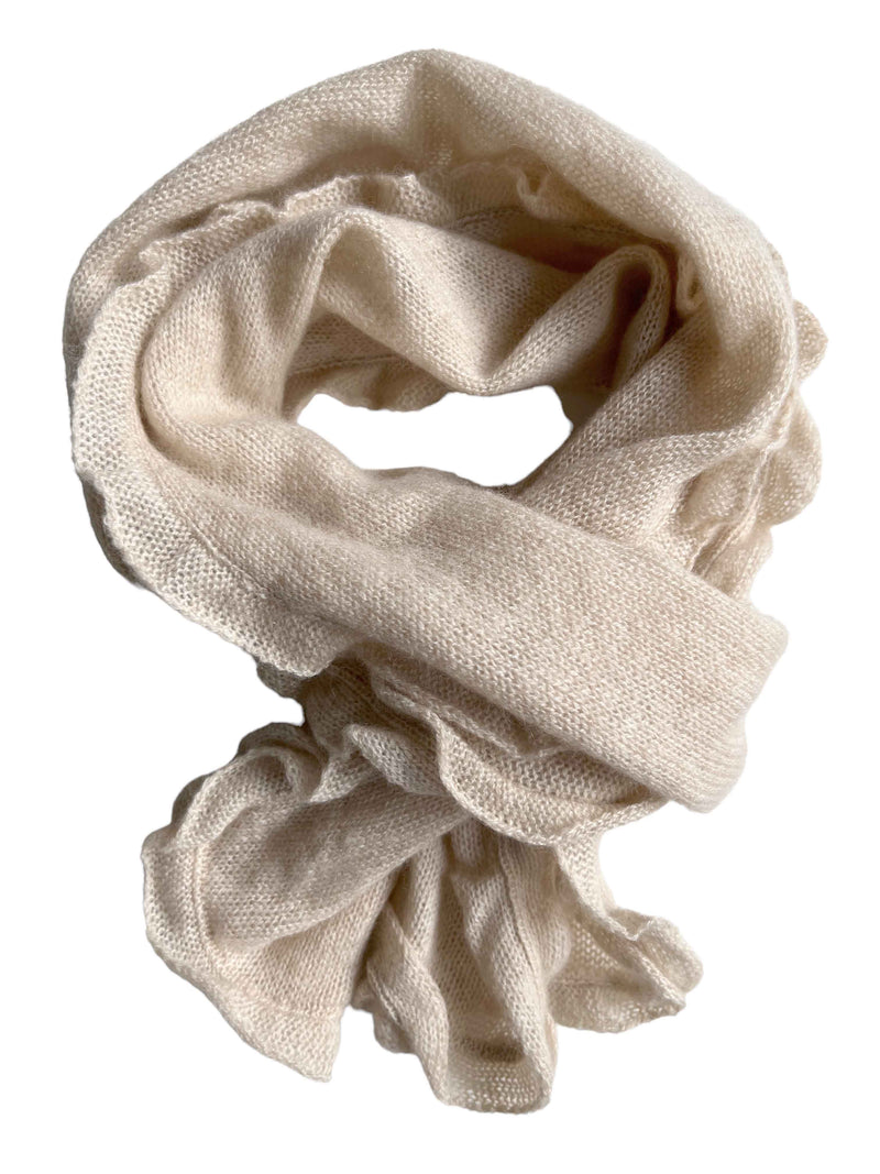 Ruffle edge small cashmere scarf in oat