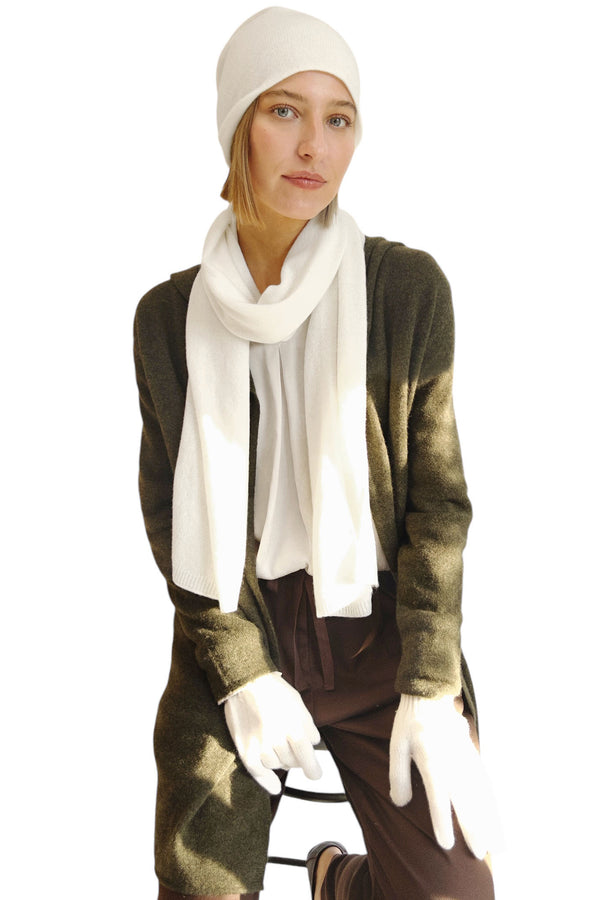 Bundle offer for women's cashmere hat, scarf and gloves in white - SEMON Cashmere